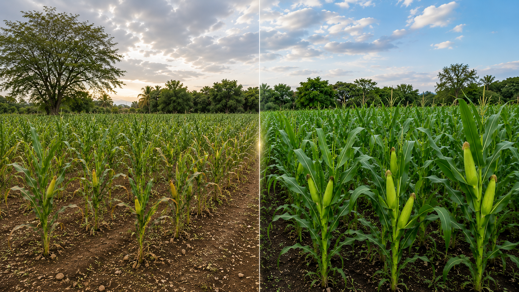 Comparación de cultivo antes y después de mejorar la salud del suelo